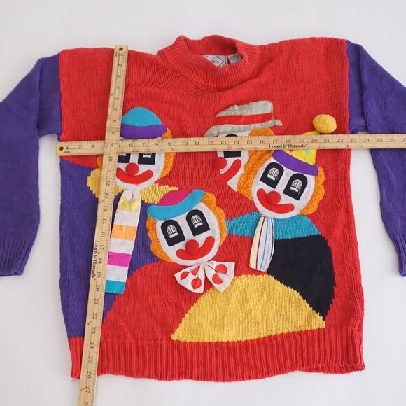 Vintage Nuggets Red Purple Cotton Blend Clown Circus Applique Knit Sweater L - Picture 3 of 10